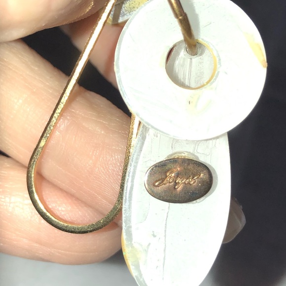 VINTAGE, BRIGHT YELLOW, WHITE, & SPLASHES OF GOLD ON ACRYLIC EARRINGS - Picture 4 of 5